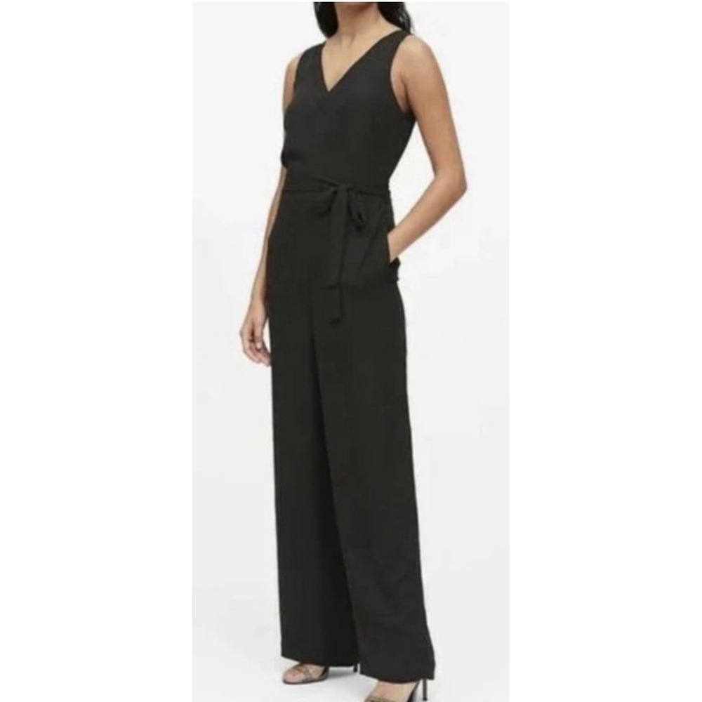 Banana Republic Women's Sz-2P Belted Zip Up Wide Leg Jumpsuit Black NWT Classic‎